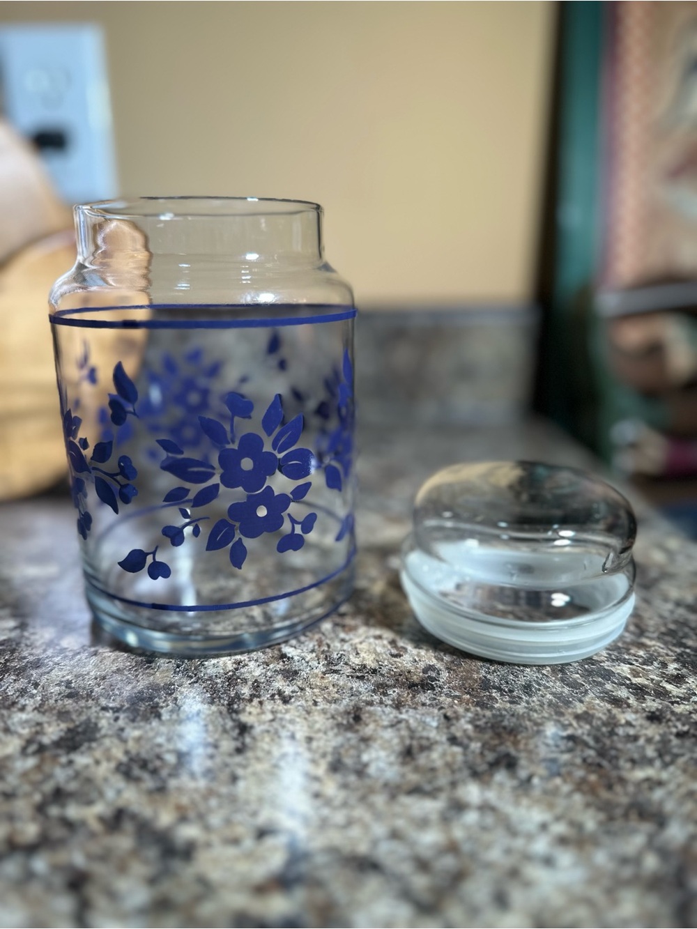 Bubble Canister Blue Floral Glass Canister with Lid - Home Accents